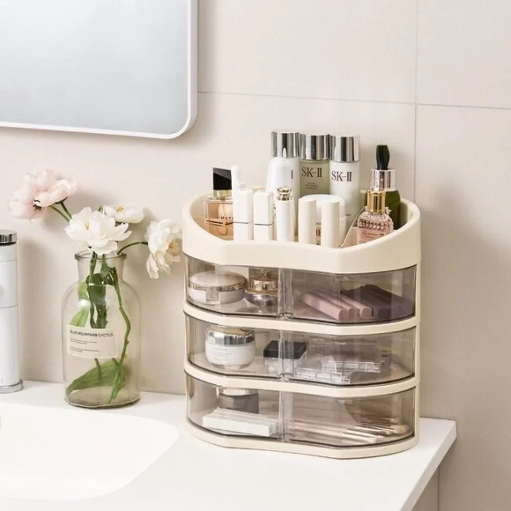 New 360° Rotating Makeup Organizer, Vanity Countertop with 2 Spacious Drawers